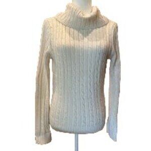 Ann Taylor Women's Medium Cream Cable Knit Cowl Neck Sweater